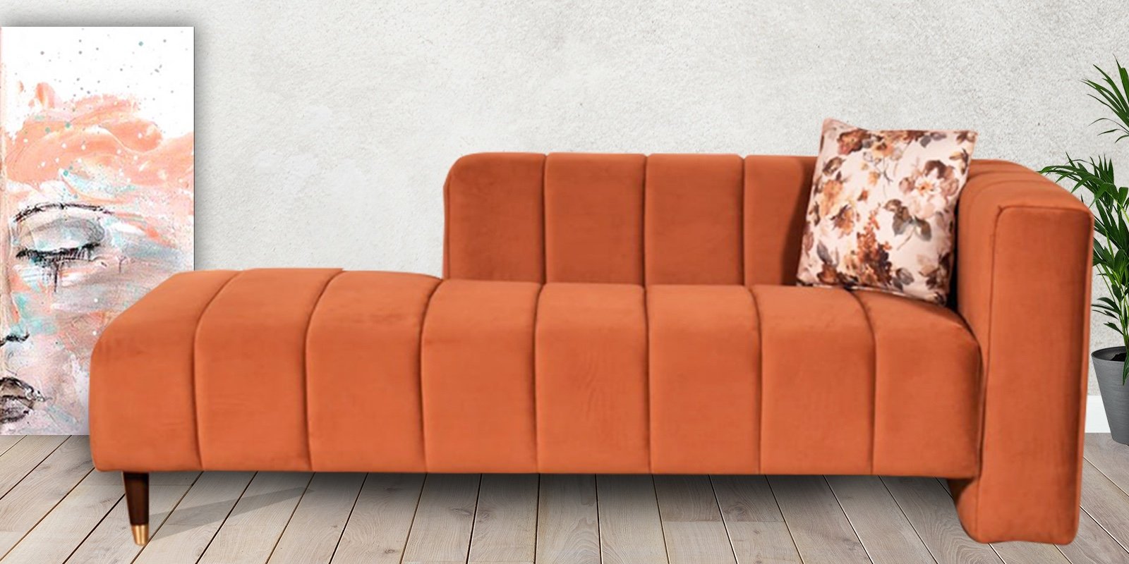 Serenity Fabric RHS Chaise Lounger in Orange Velvet Colour